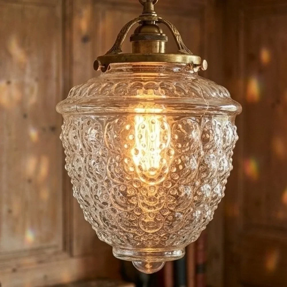 Vintage Clear Hobnail Bubble Glass Acorn Light Shade Replacement Globe 3.25 In